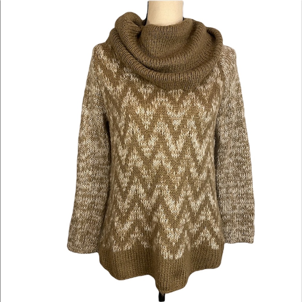 Wooden Ships Mohair Wool Blend Geometric Chevron Cowl Neck Knit Sweater Size XS